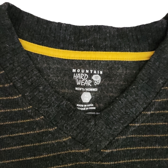 Mountain Hardwear Striped Wool Blend V-Neck Sweater – XL – Grey/Yellow – Outdoor - Picture 3 of 13